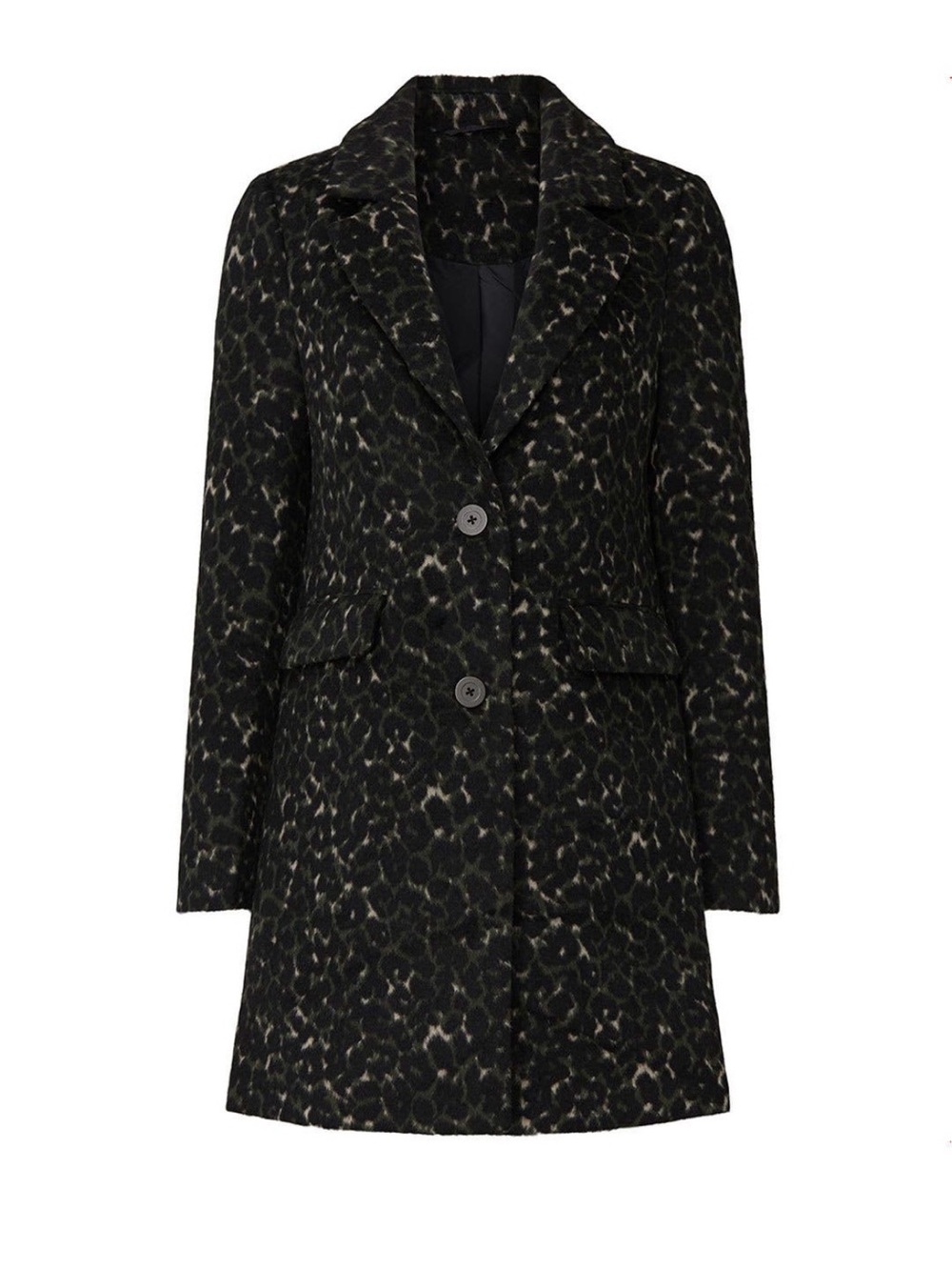 Slate & Willow Black Leopard-Print Pea Coat